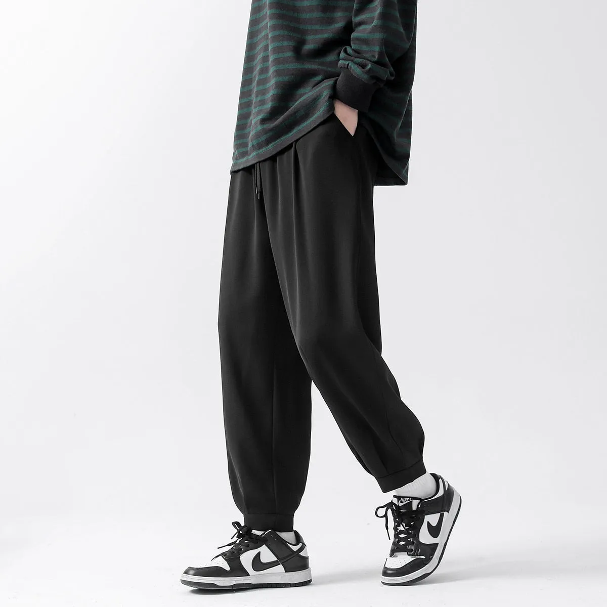 2023 Summer Men Cropped Casual Pants Quick Drying Ice Silk Unisex Trousers Loose Solid Color Male Lage Size Bottoms