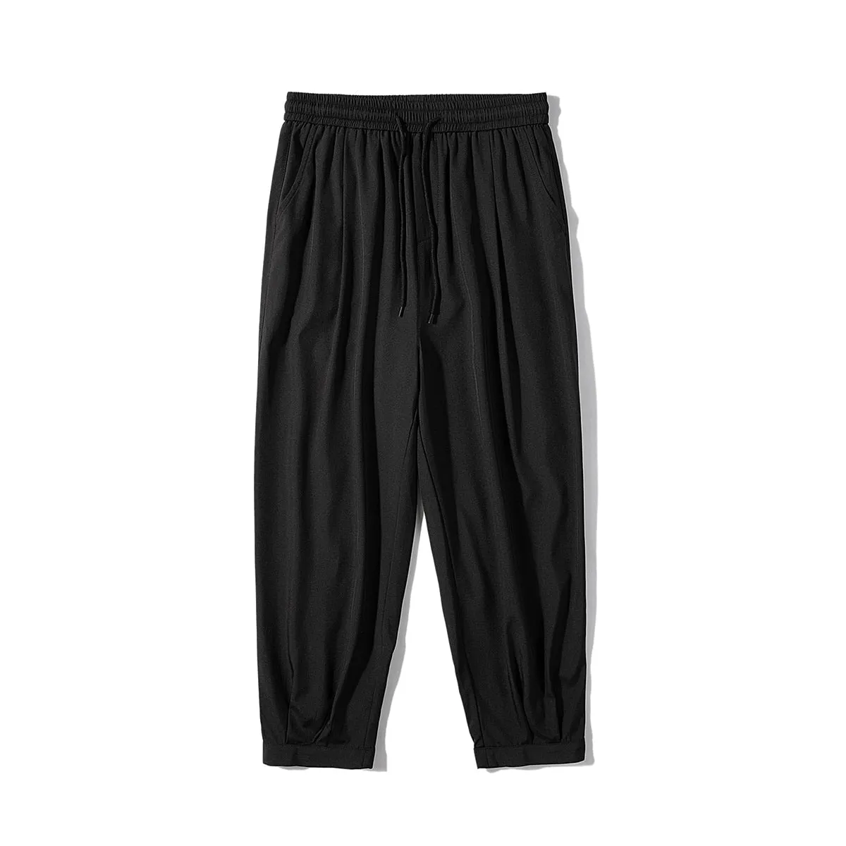 2023 Summer Men Cropped Casual Pants Quick Drying Ice Silk Unisex Trousers Loose Solid Color Male Lage Size Bottoms