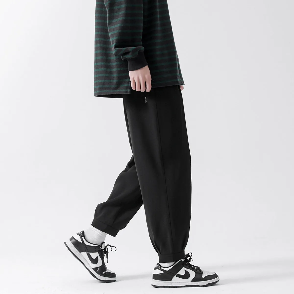 2023 Summer Men Cropped Casual Pants Quick Drying Ice Silk Unisex Trousers Loose Solid Color Male Lage Size Bottoms