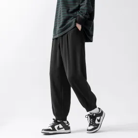 2023 Summer Men Cropped Casual Pants Quick Drying Ice Silk Unisex Trousers Loose Solid Color Male Lage Size Bottoms