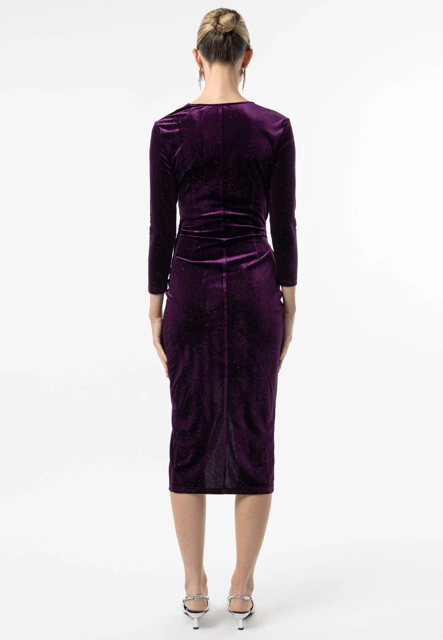 (5p. Pack) Shimmer Velvet 3/4 Sleeve Midi Wrap Dress