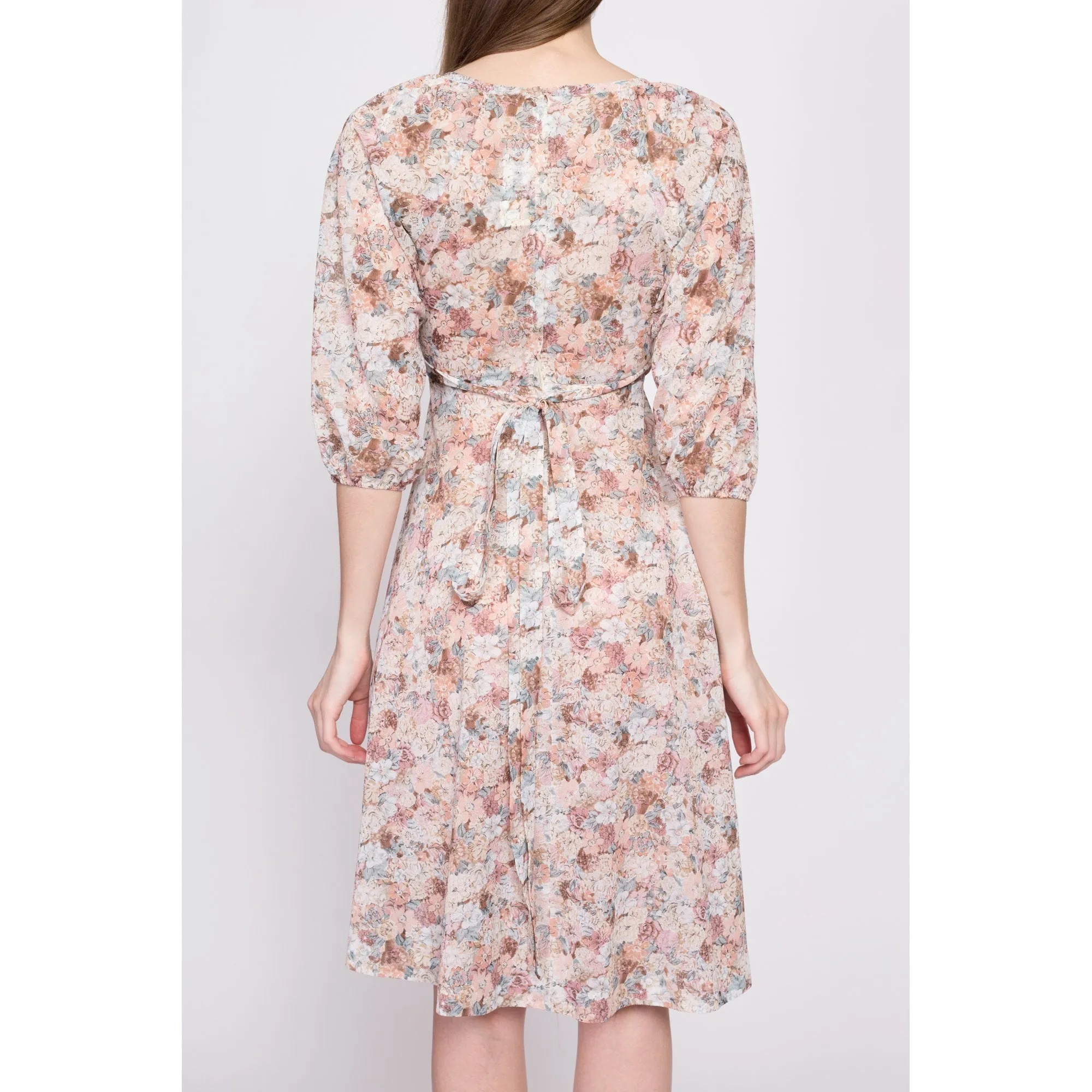 70s Sheer Floral Babydoll Dress - Extra Small