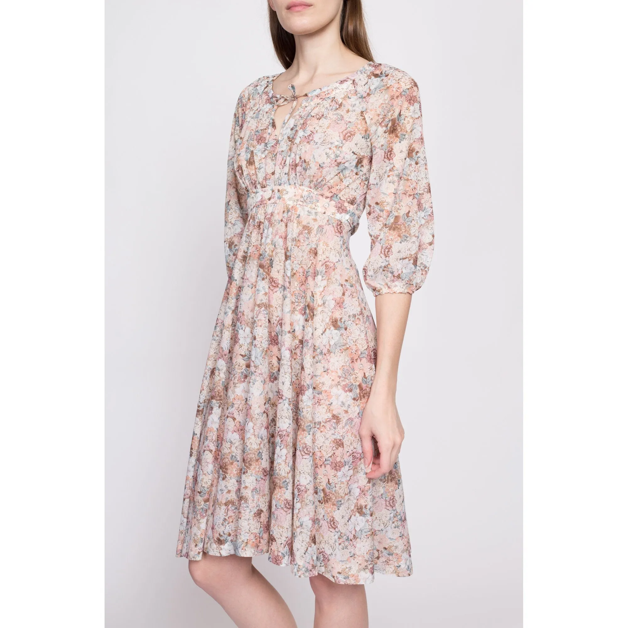70s Sheer Floral Babydoll Dress - Extra Small