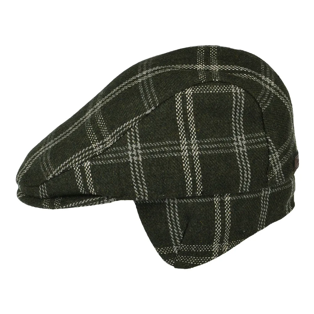 Barbour Hats Cheviot Windowpane Flat Cap With Earflaps - Olive-Ecru