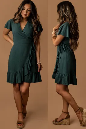 Belong Together Wrap Sun Dress (Dusty Teal) | PREORDER Restocking 4/11
