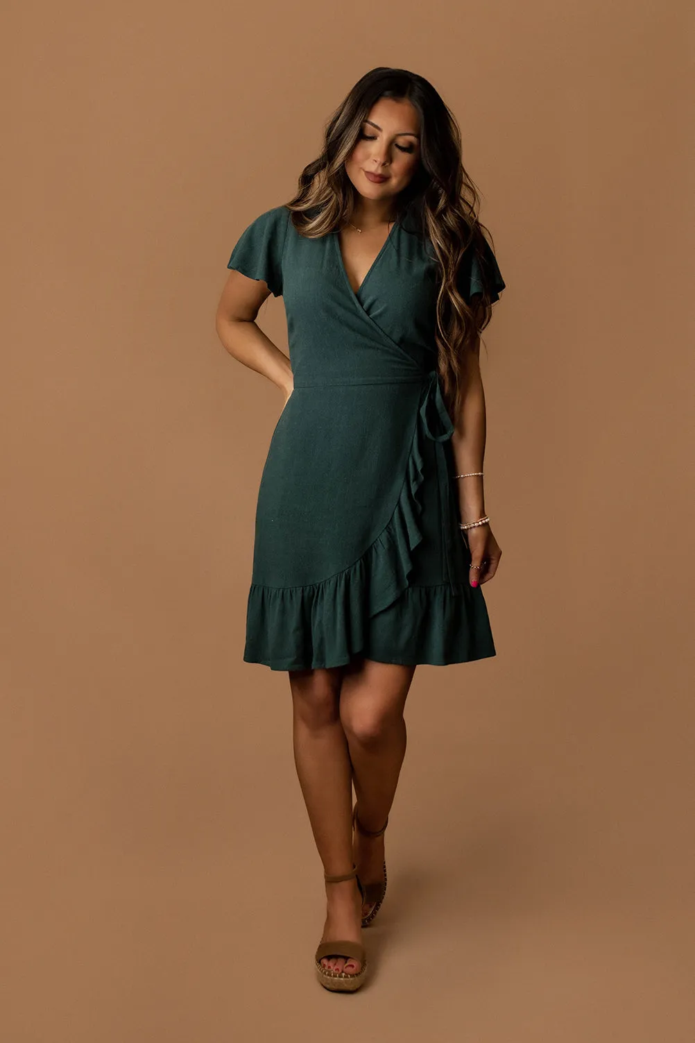 Belong Together Wrap Sun Dress (Dusty Teal) | PREORDER Restocking 4/11