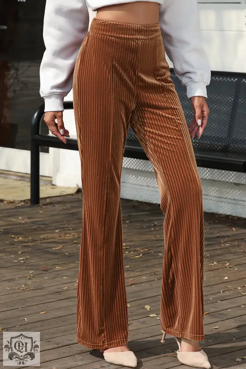 Black Solid Color High Waist Flare Corduroy Pants