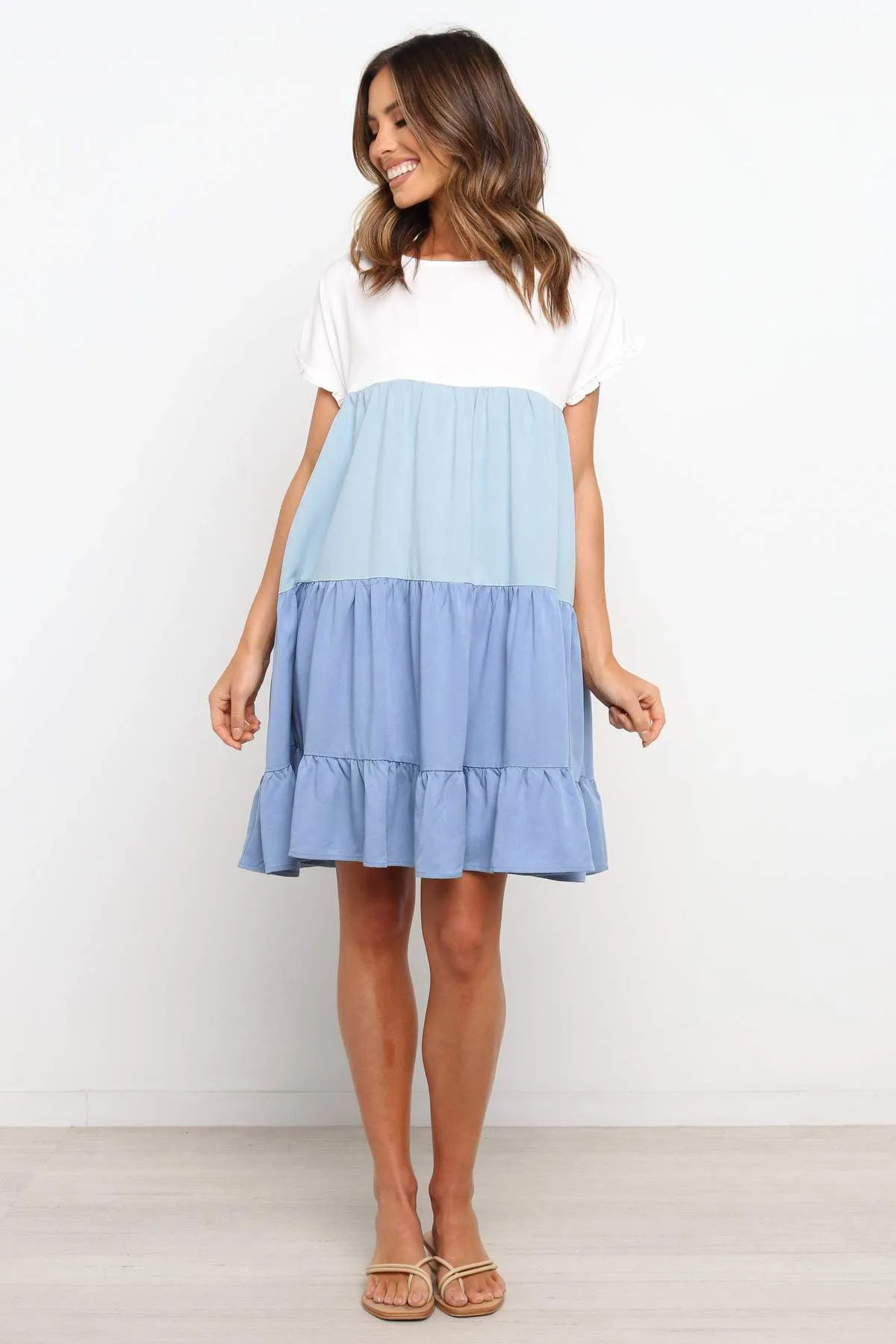 Blue Color Block Babydoll Dress