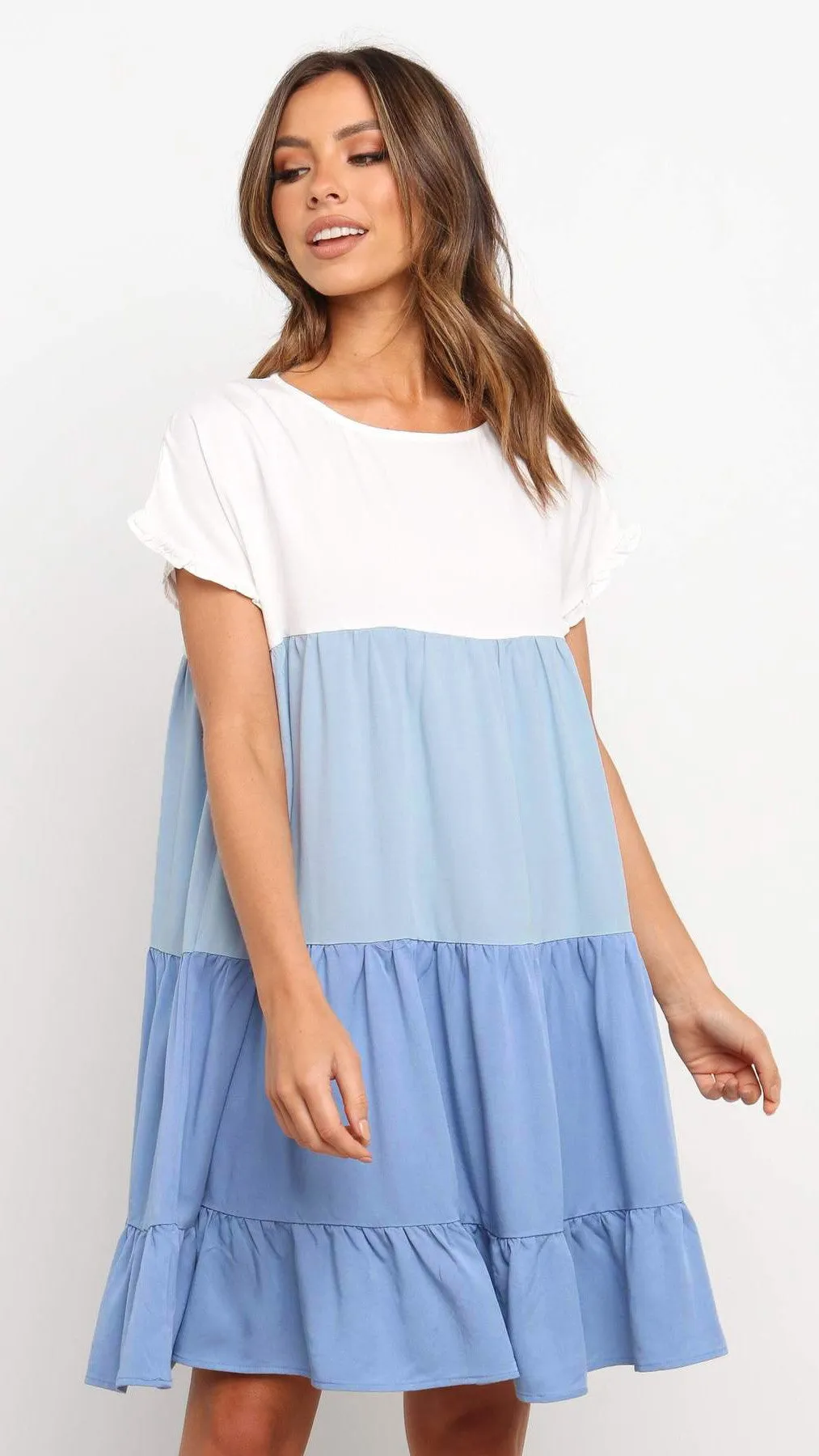 Blue Color Block Babydoll Dress