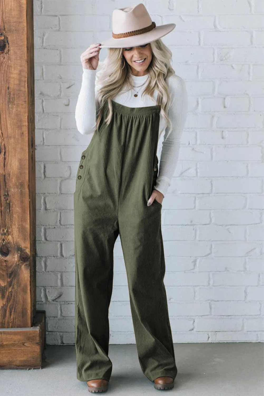 Button-Front Corduroy Overall