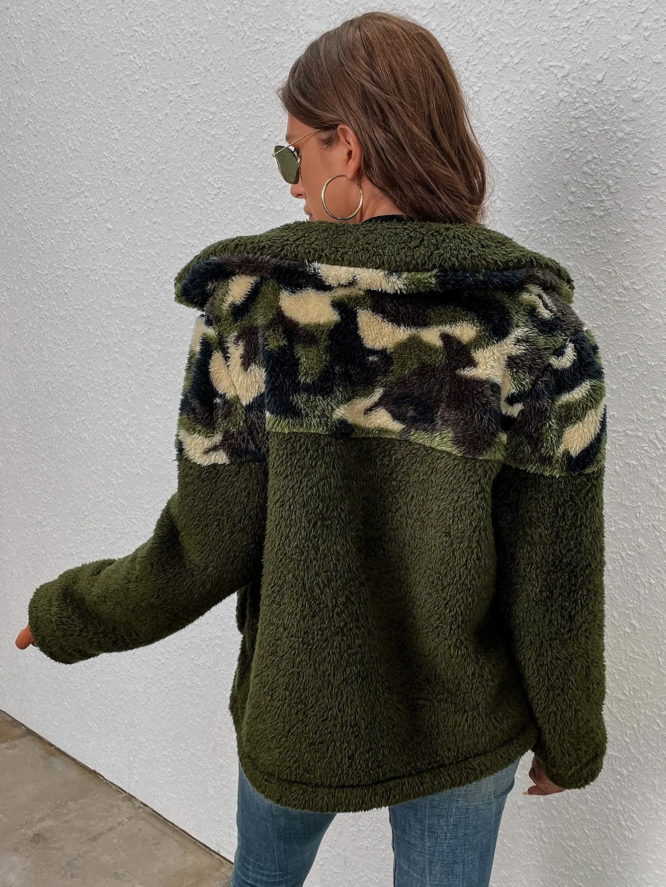 Casual Camo Zipper Long Sleeve Collar Regular Women Coat