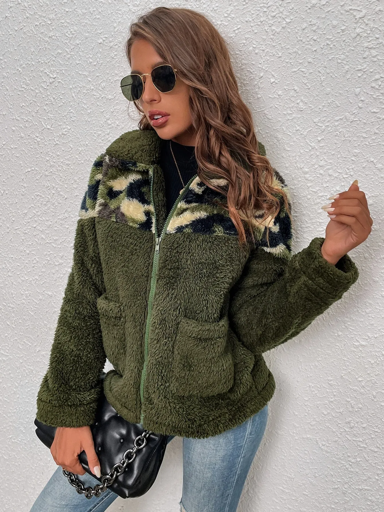 Casual Camo Zipper Long Sleeve Collar Regular Women Coat
