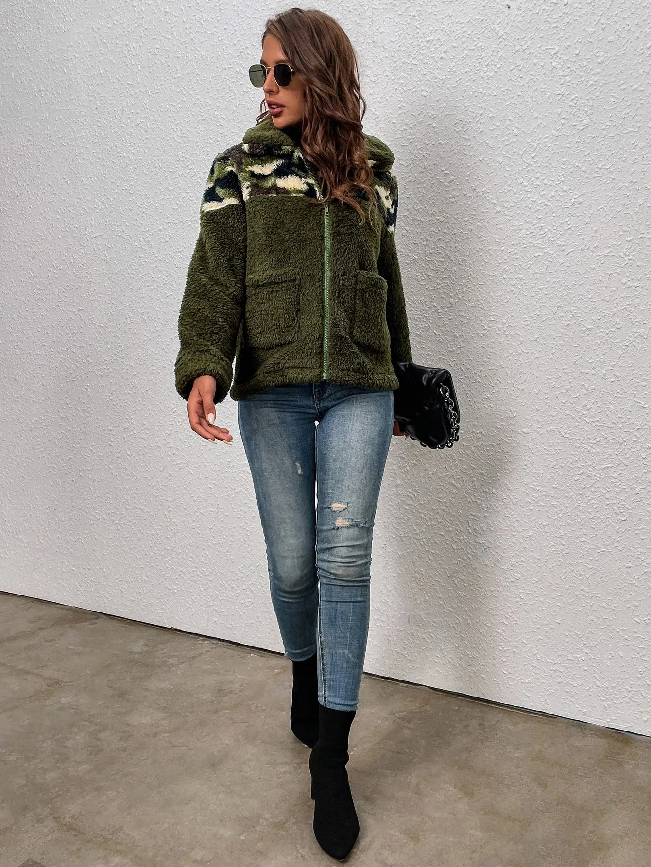 Casual Camo Zipper Long Sleeve Collar Regular Women Coat
