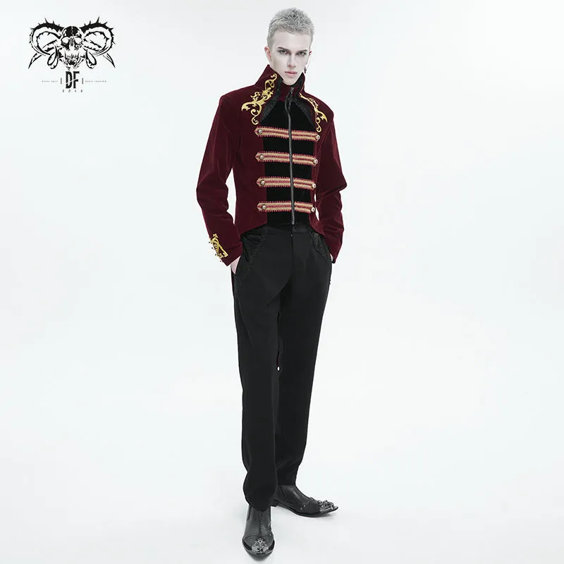 CT20802 wine Embroidered Stand Collar Tuxedo Men's Dress Jacket
