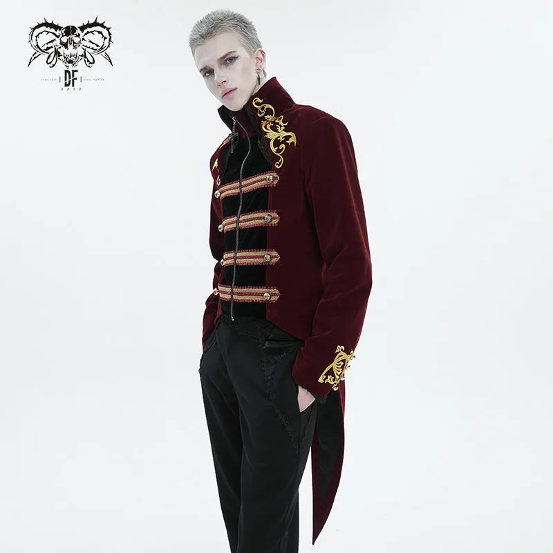 CT20802 wine Embroidered Stand Collar Tuxedo Men's Dress Jacket