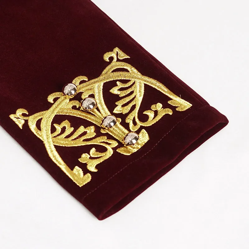 CT20802 wine Embroidered Stand Collar Tuxedo Men's Dress Jacket
