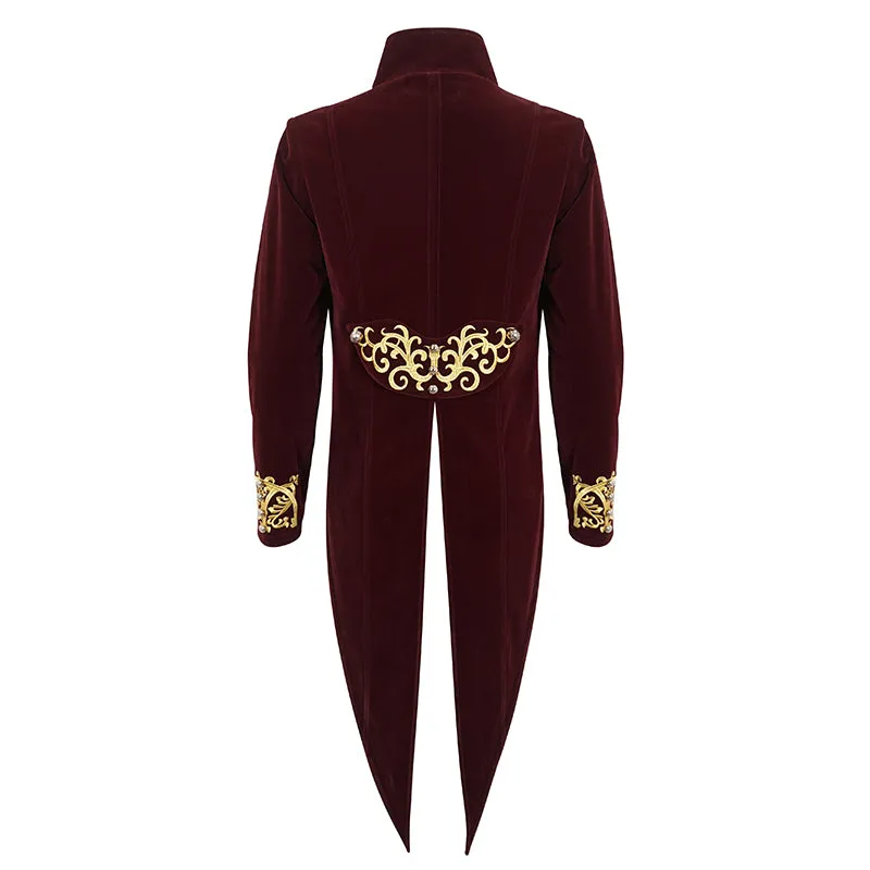 CT20802 wine Embroidered Stand Collar Tuxedo Men's Dress Jacket