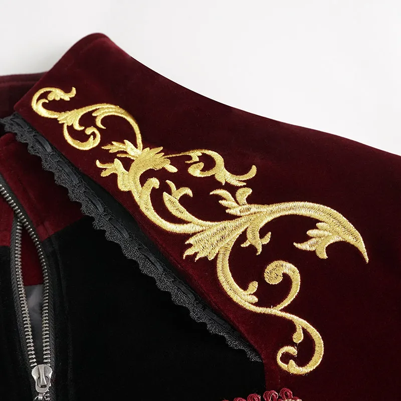 CT20802 wine Embroidered Stand Collar Tuxedo Men's Dress Jacket