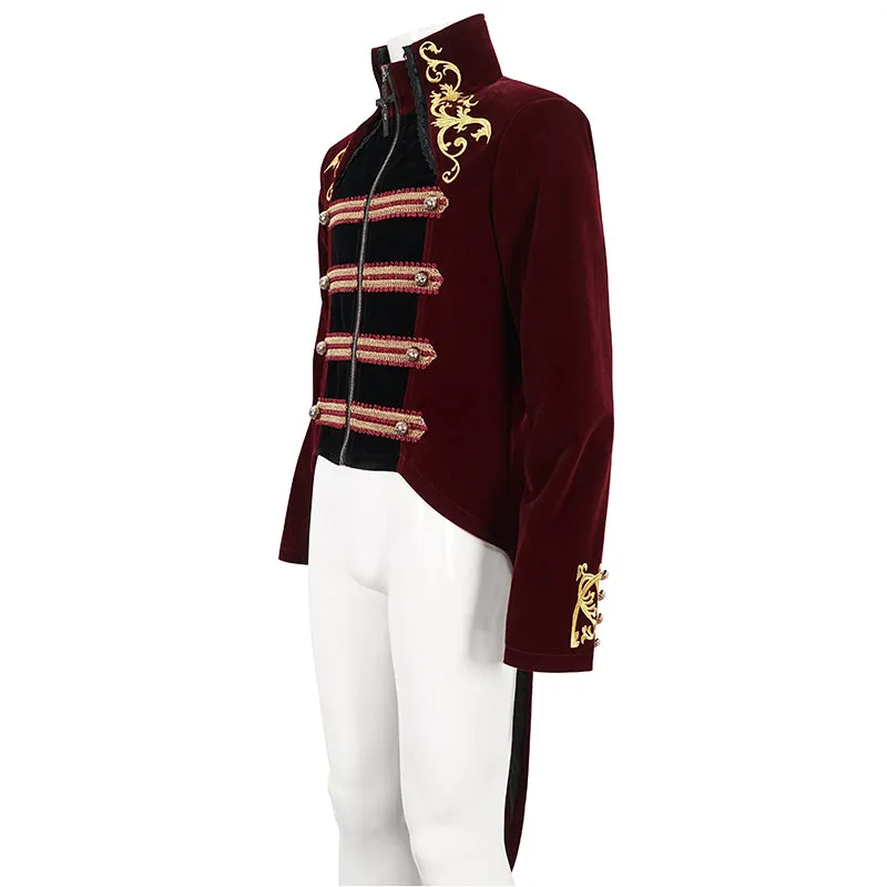 CT20802 wine Embroidered Stand Collar Tuxedo Men's Dress Jacket