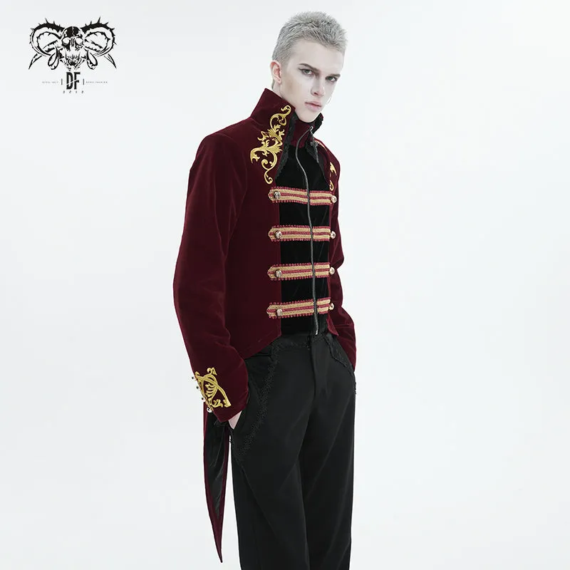 CT20802 wine Embroidered Stand Collar Tuxedo Men's Dress Jacket
