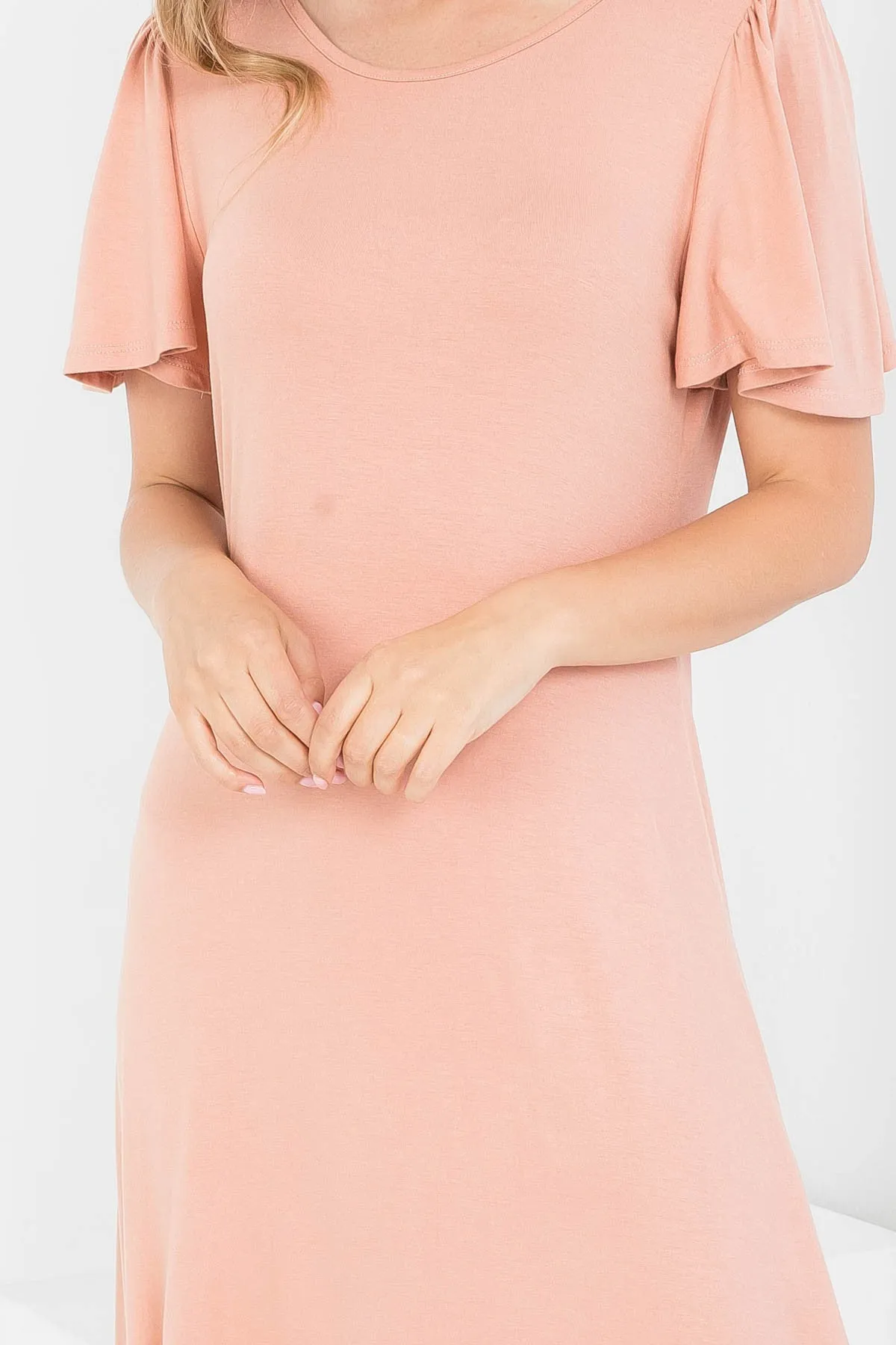 DESERT ROUND NECKLINE RUFFLE SLEEVE ASYMETRIC DRESS