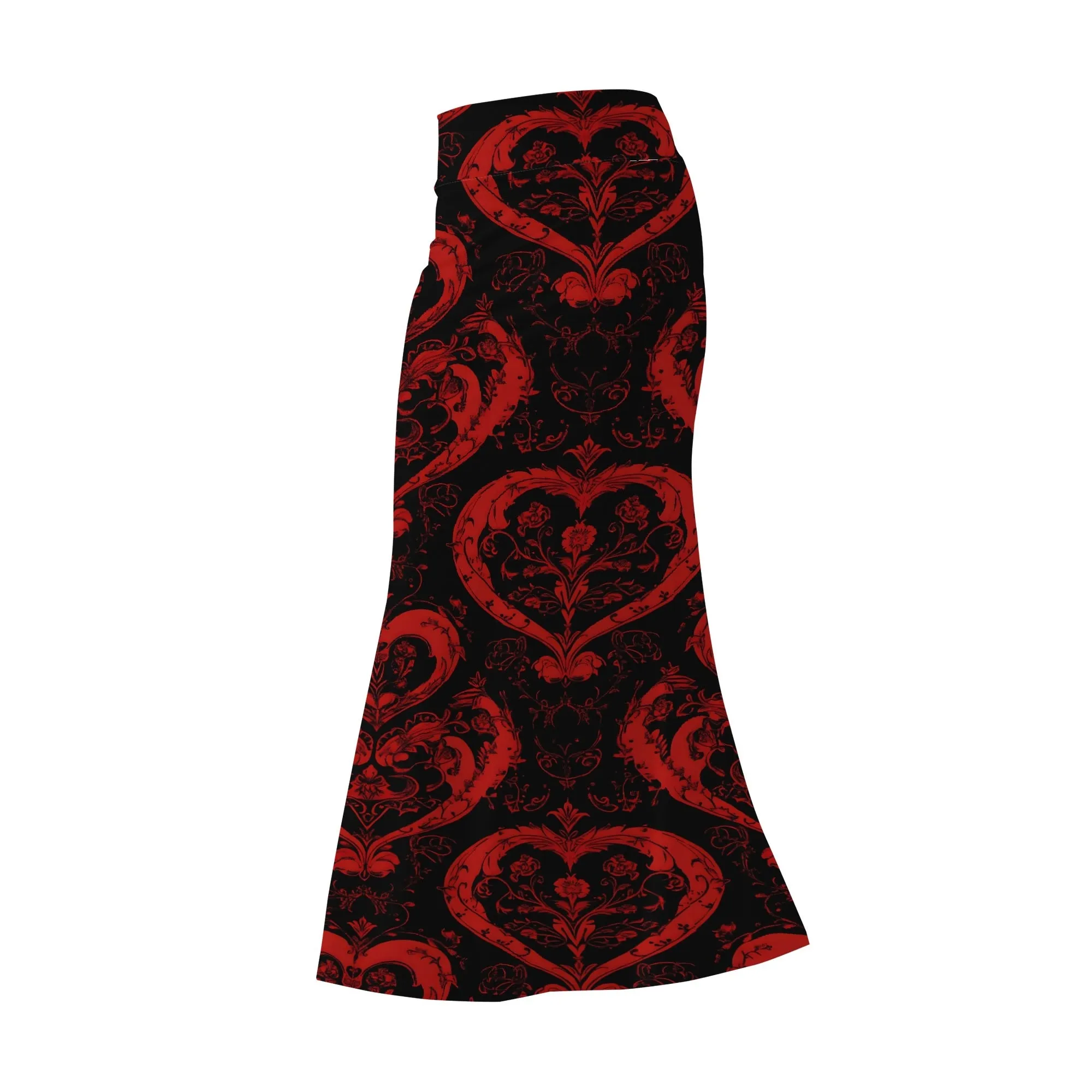 Gothic Red Hearts Womens Wrap Fishtail Long Skirt
