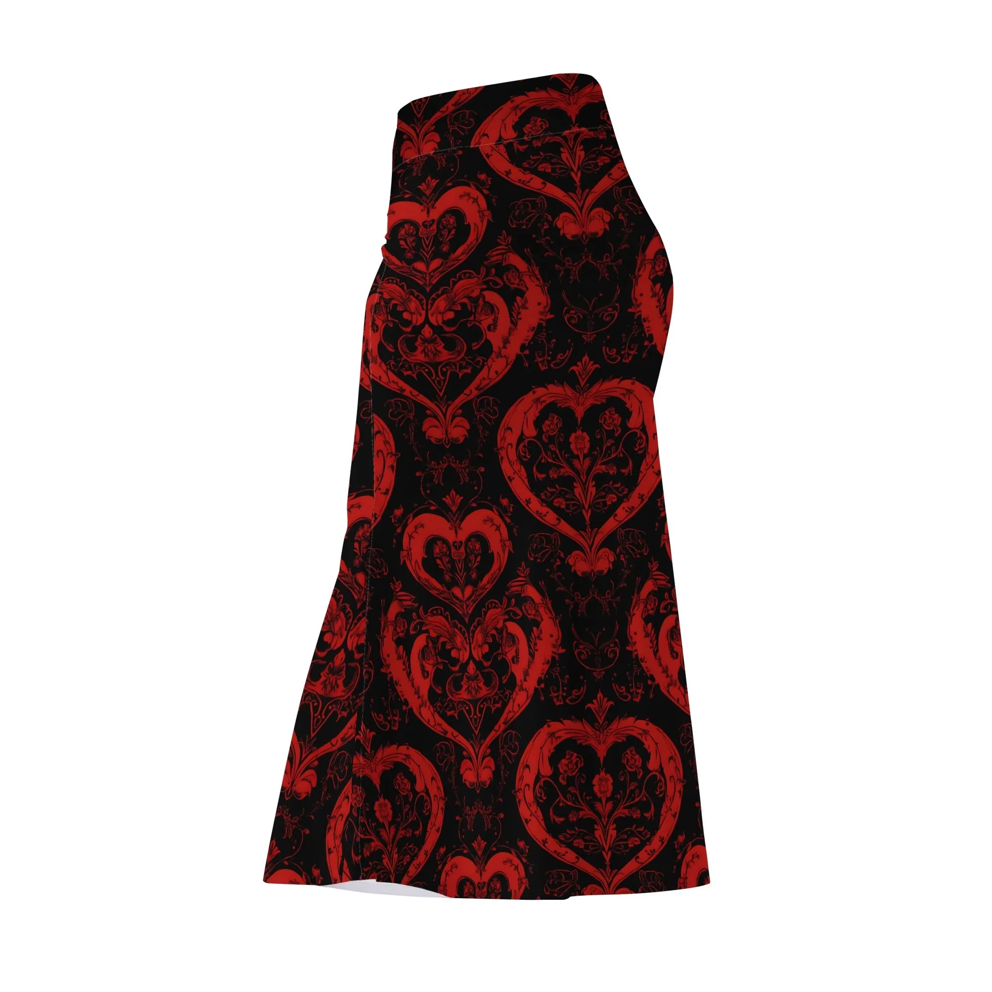 Gothic Red Hearts Womens Wrap Fishtail Long Skirt