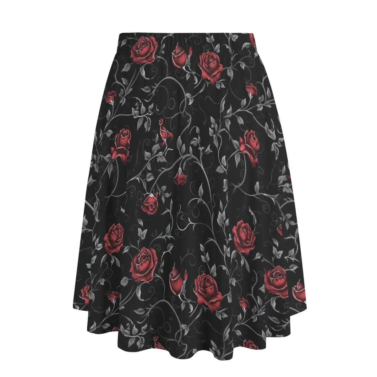Gothic Red Roses Long Maxi Skirt With Pockets