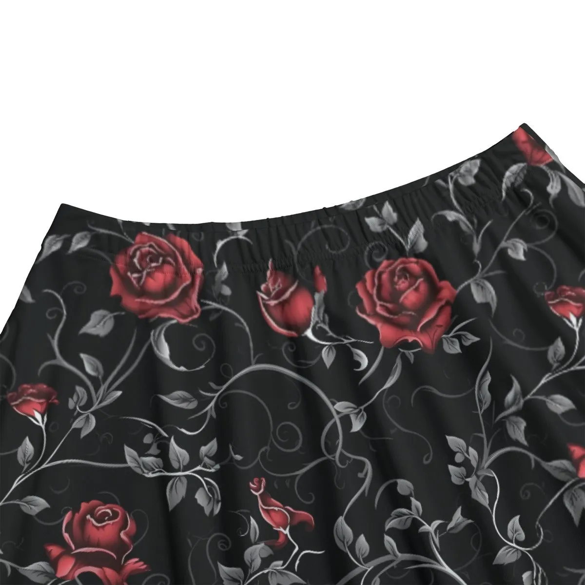 Gothic Red Roses Long Maxi Skirt With Pockets