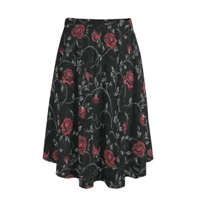 Gothic Red Roses Long Maxi Skirt With Pockets
