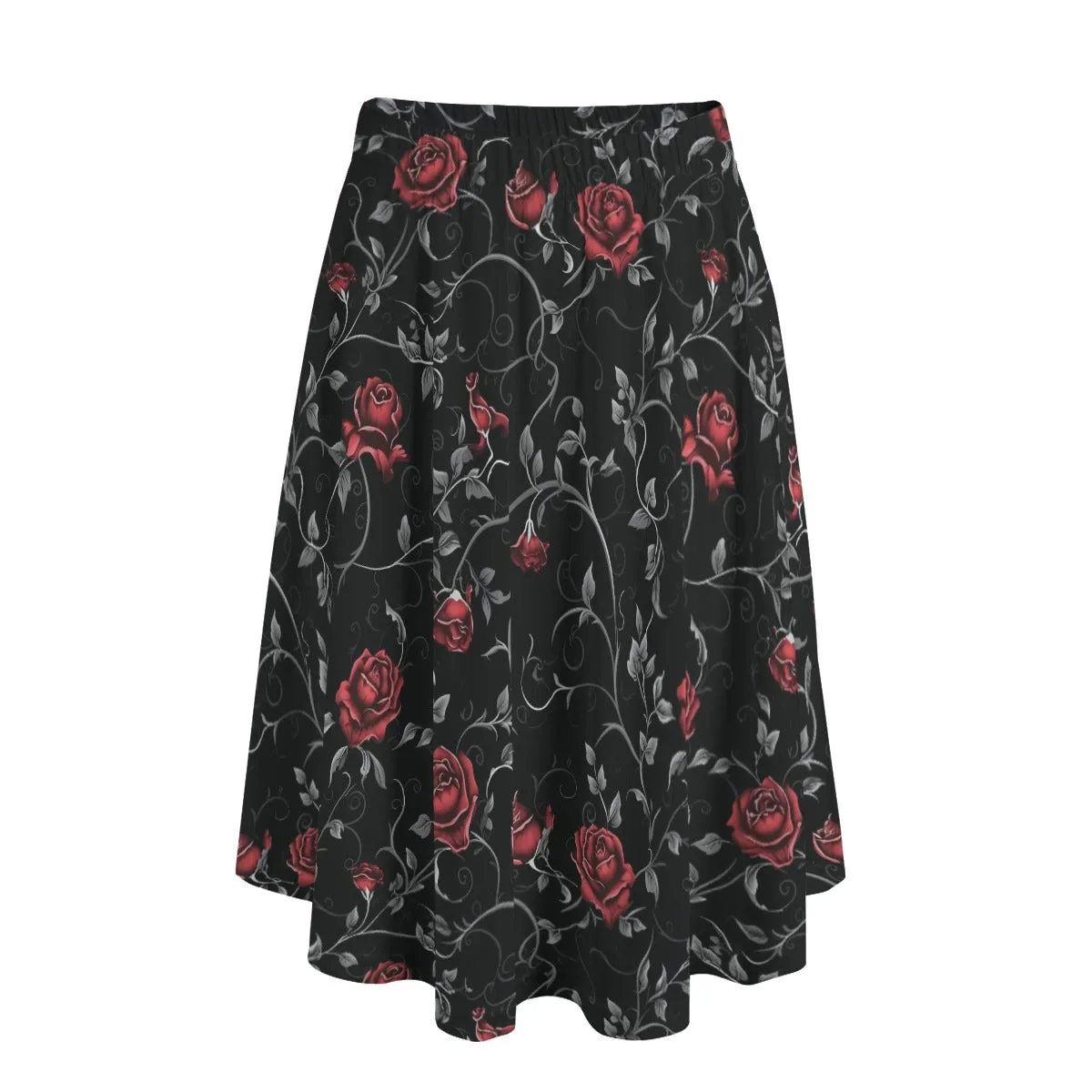 Gothic Red Roses Long Maxi Skirt With Pockets
