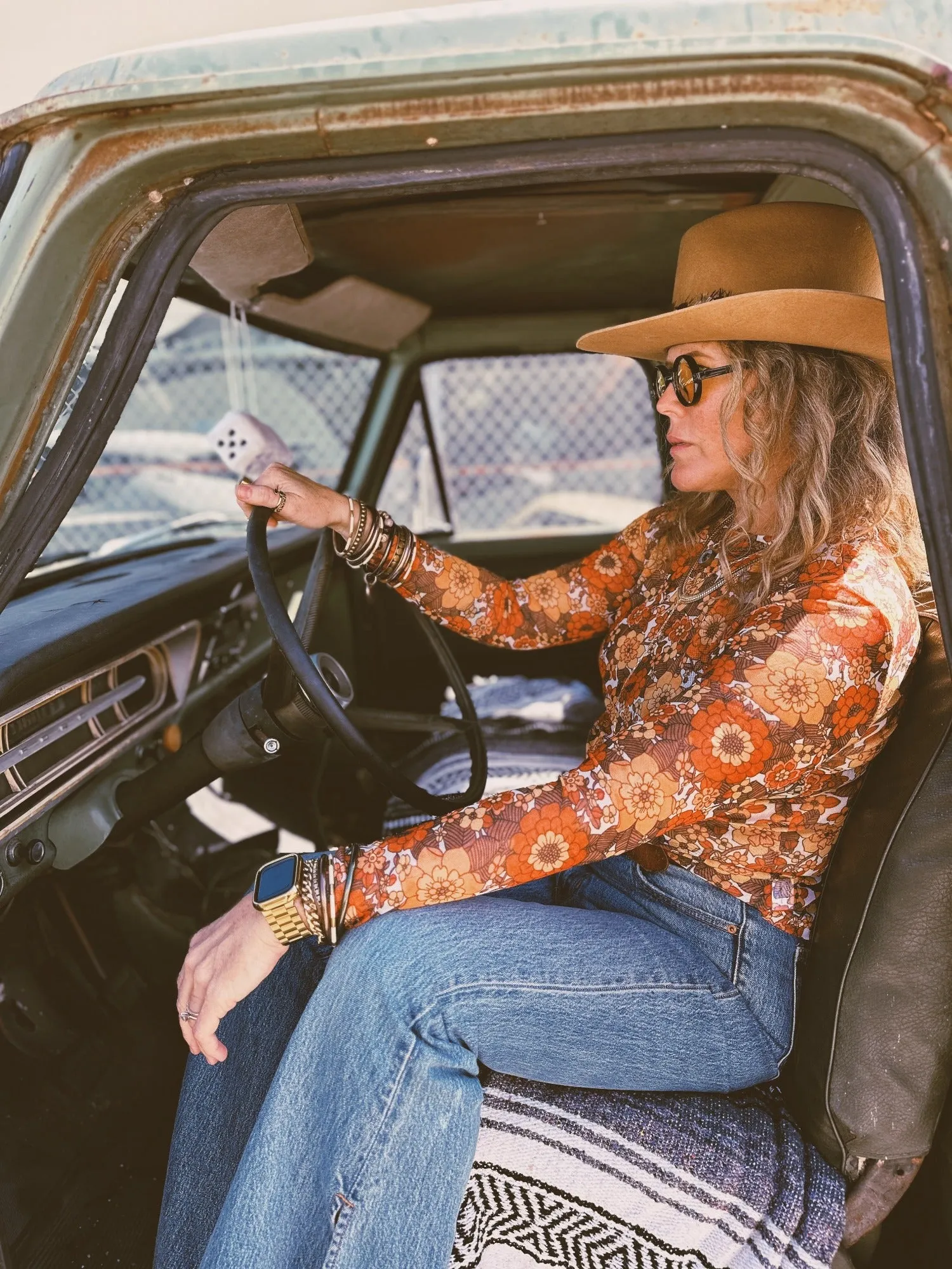 Groovy Floral Long Sleeve Mesh Top & Bell Bottom Set