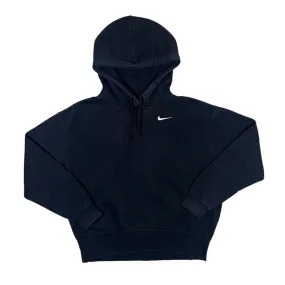 NIKE Classic Basic Embroidered Mini Logo Black Boxy Pullover Hoodie