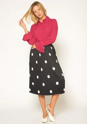 Pleione Polka Dot Pleated Midi Skirt