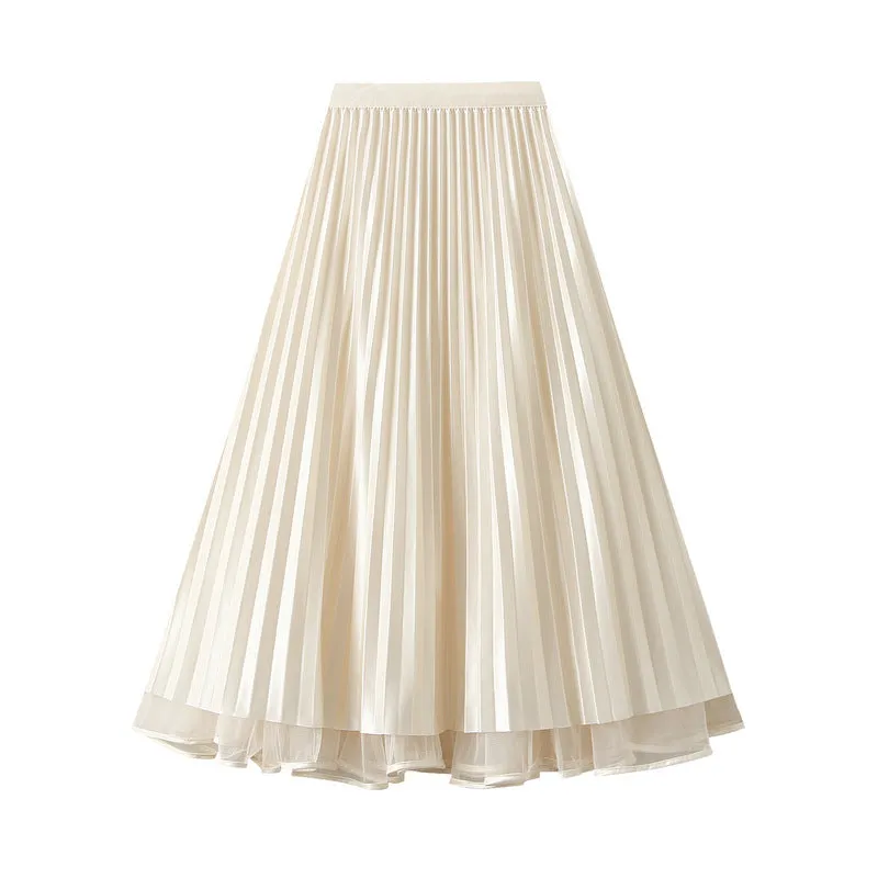 Spring Elegant Bow Mesh Midi Skirt