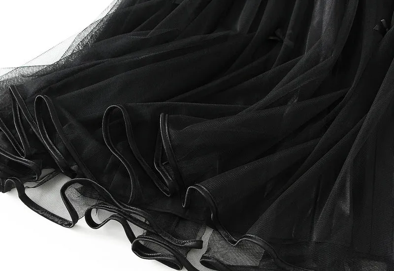 Spring Elegant Bow Mesh Midi Skirt