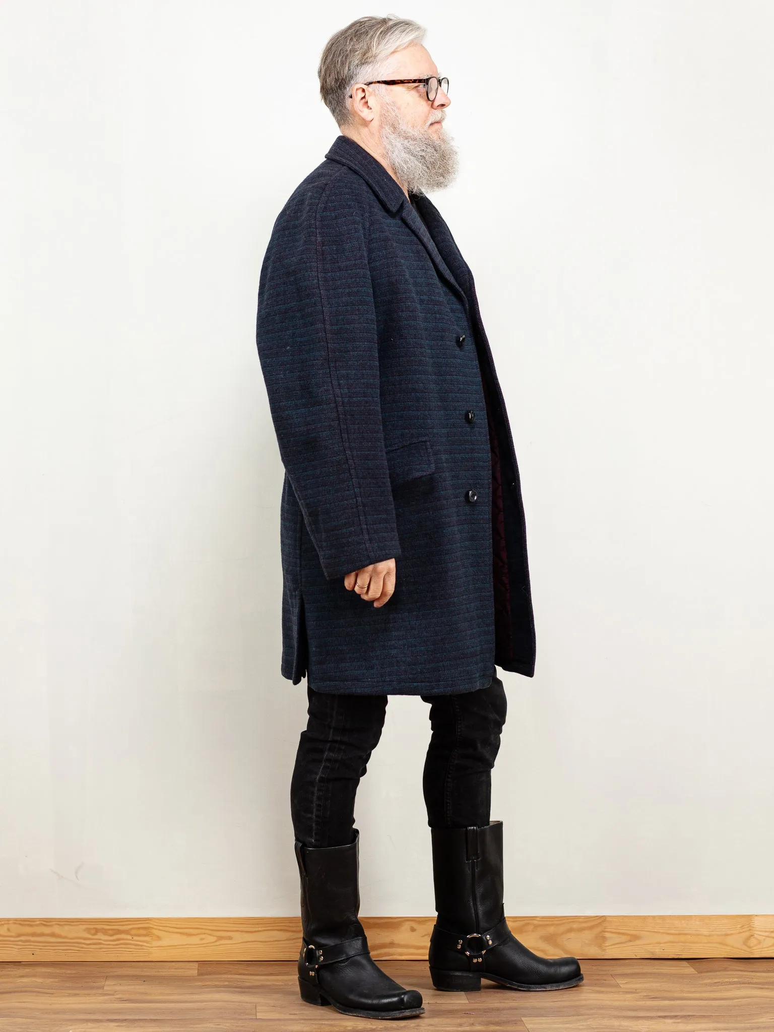 Vintage 80's Men Wool Blend Coat in Blue