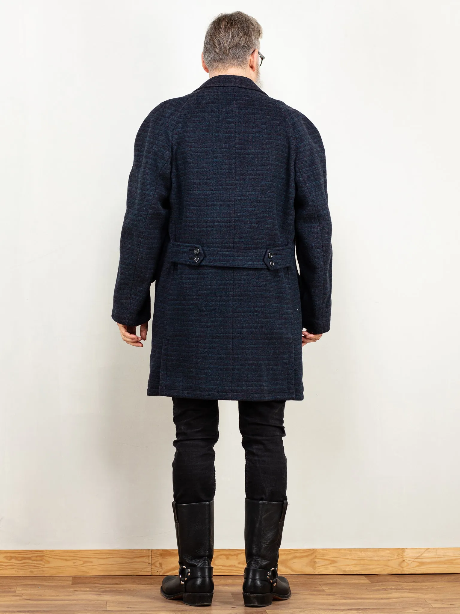 Vintage 80's Men Wool Blend Coat in Blue