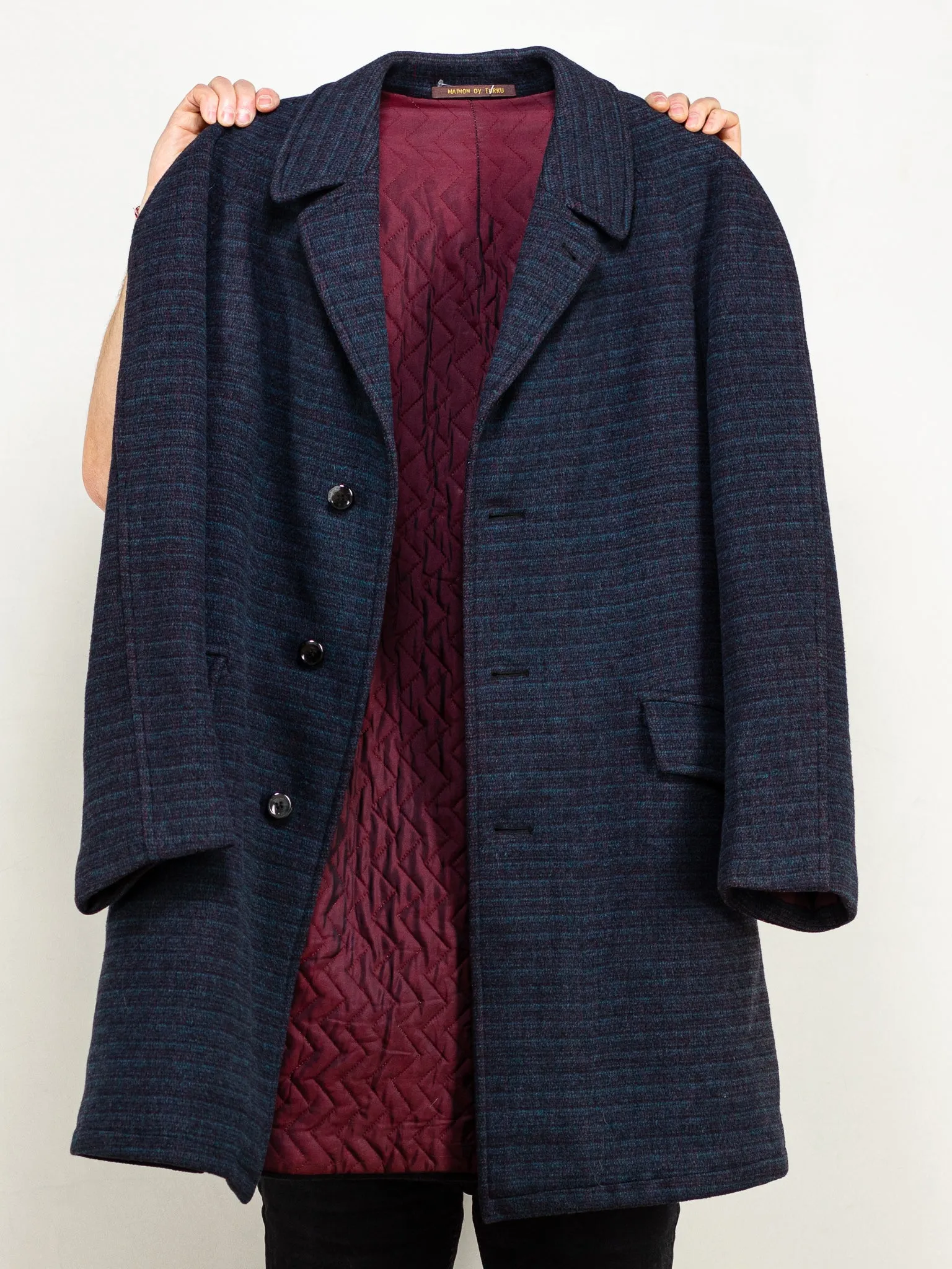 Vintage 80's Men Wool Blend Coat in Blue