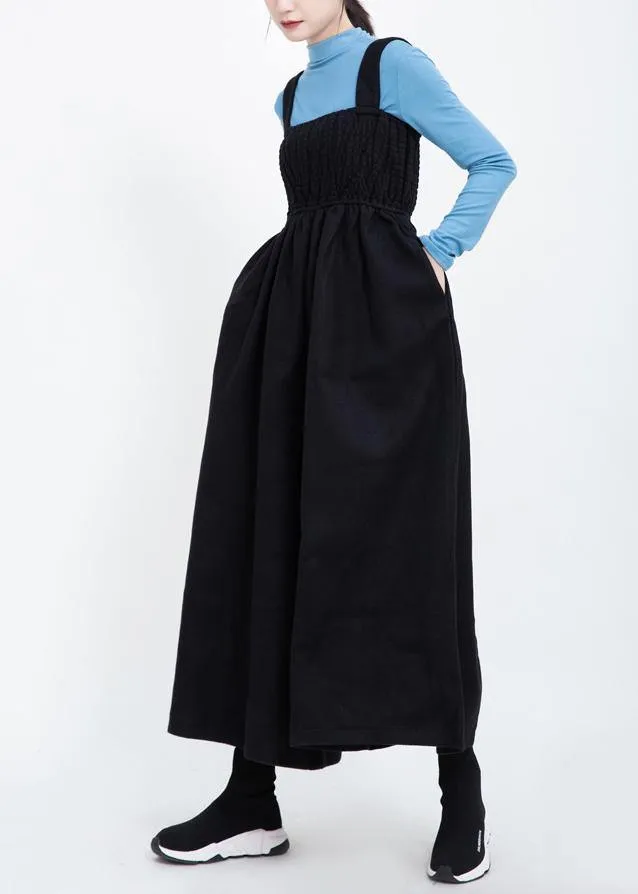 women black Cinched wool blended pants loose casual women jumpsuit pants